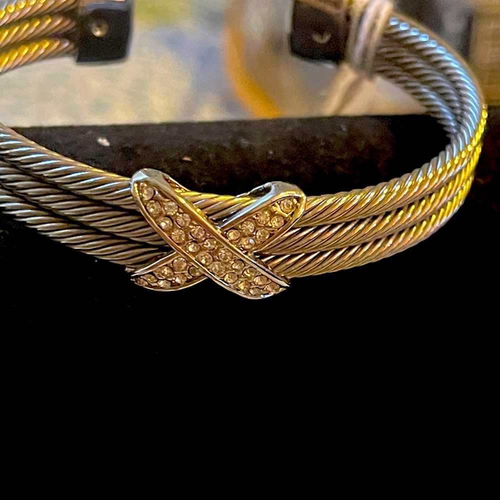 New Silver Plated CZ X  cable Bangle Bracelet